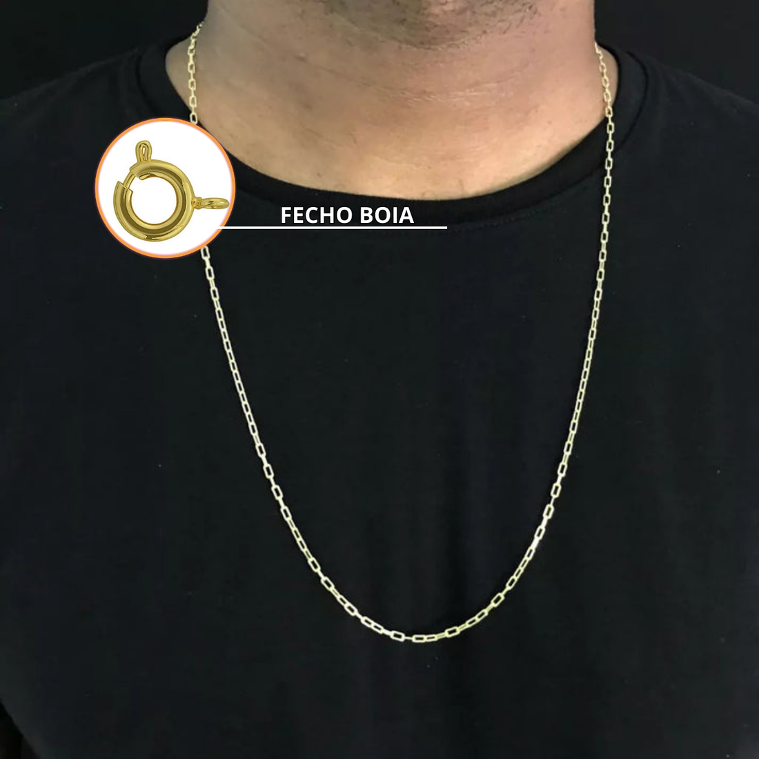 Corrente/cordão Tijolinho de Quina 2mm Fecho Boia de Moeda Antiga