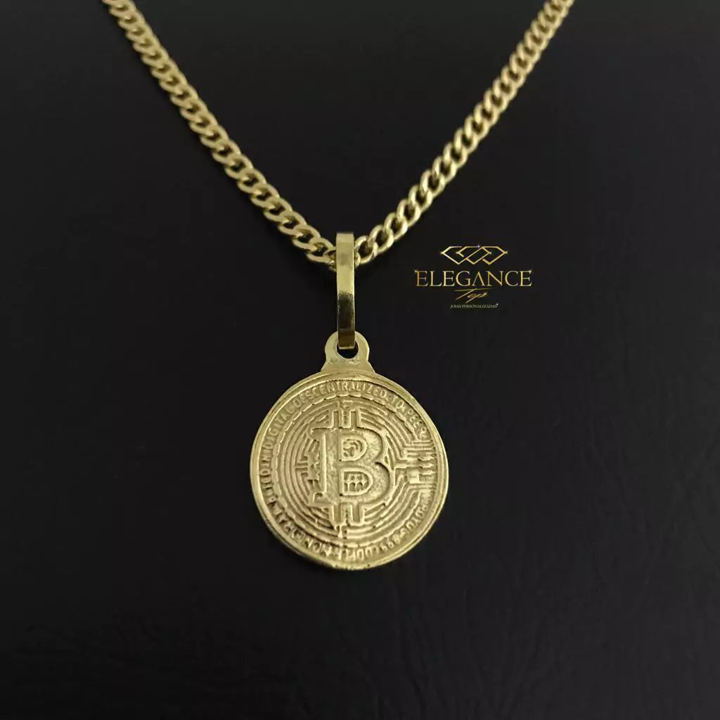 Pingente Bitcoin Redondo de moeda antiga