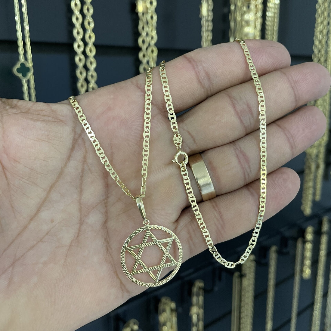 Kit Corrente Piastrine 2,5mm com Pingente Estrela de Davi 100% Moeda Antiga