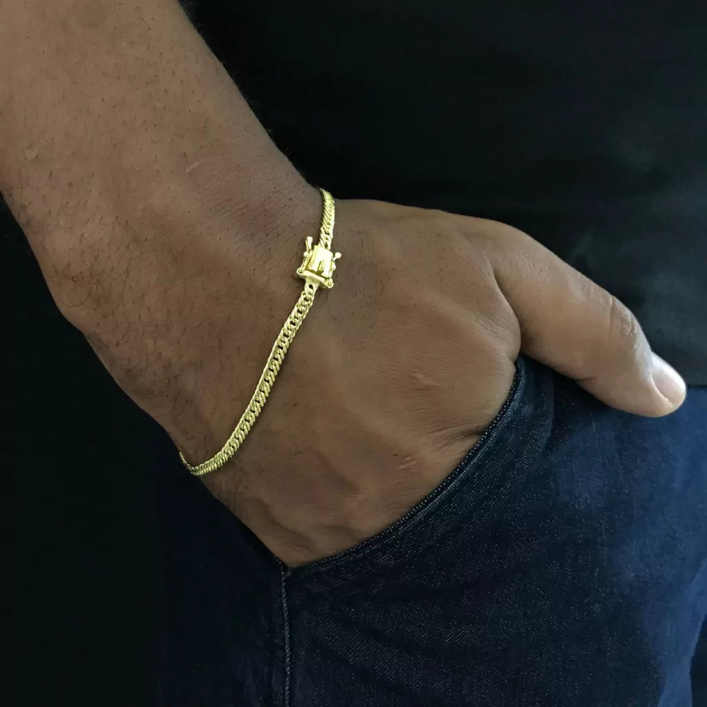 Pulseira grumert dupla  4mm fecho gaveta de moeda antiga